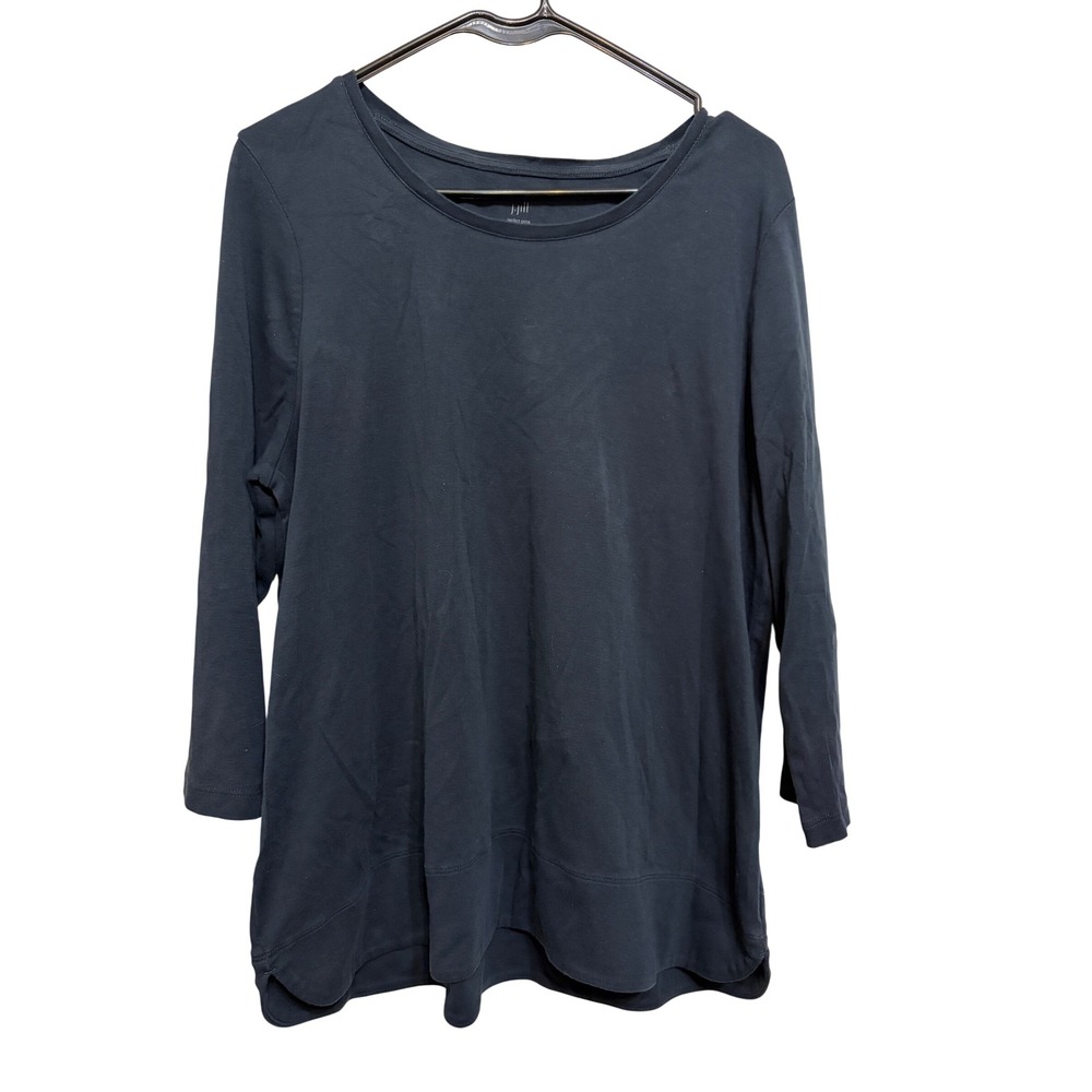 J. Jill Perfect Pima Navy Blue 3/4 Sleeve Scoop Neck Tee XL Cotton Curved hem